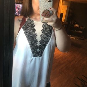 Lace and Mesh Detail Blouse